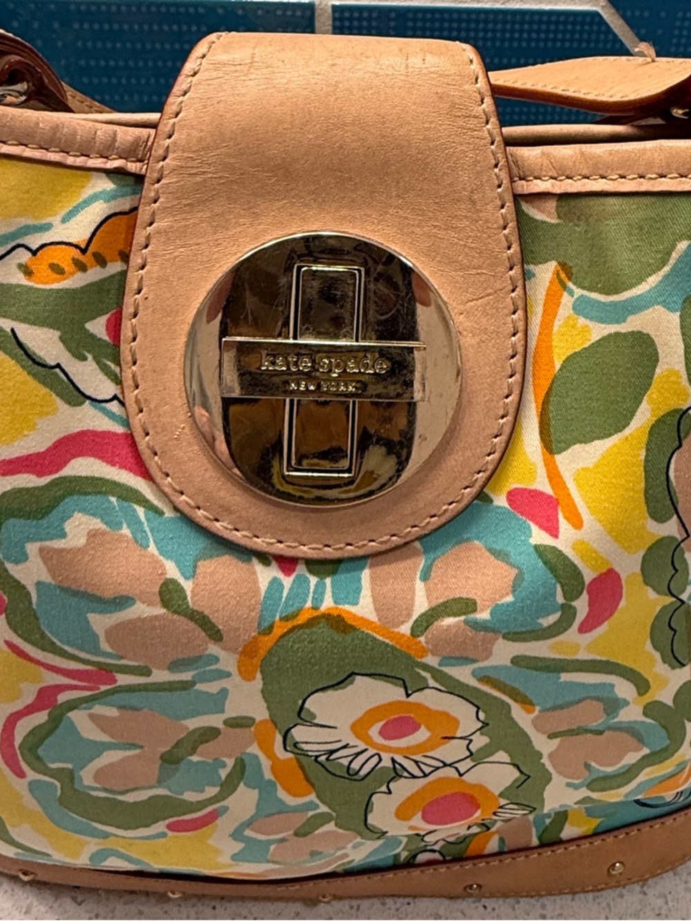 kate spade Multicolor Floral Canvas Tote with Tan Leather Trim - Picture 4 of 13